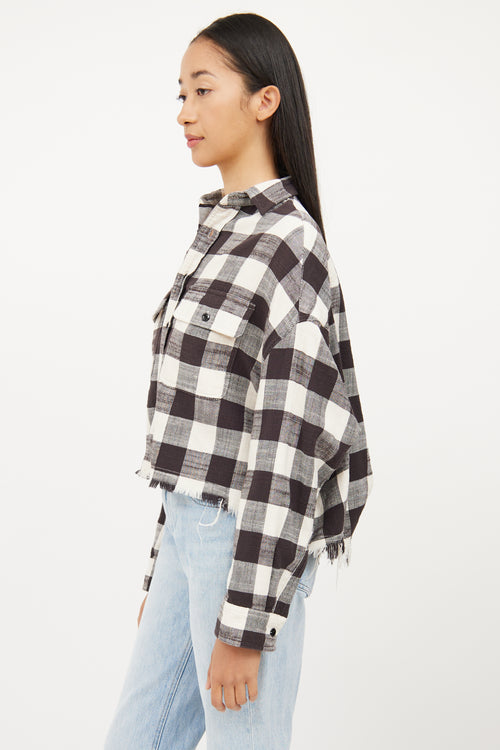 R13 Cream 
Black Plaid Raw Hem Jacket