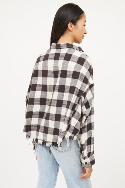 R13 Cream 
Black Plaid Raw Hem Jacket