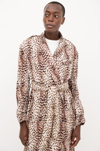 R13 Beige 
Black Printed Shredded Seam Robe