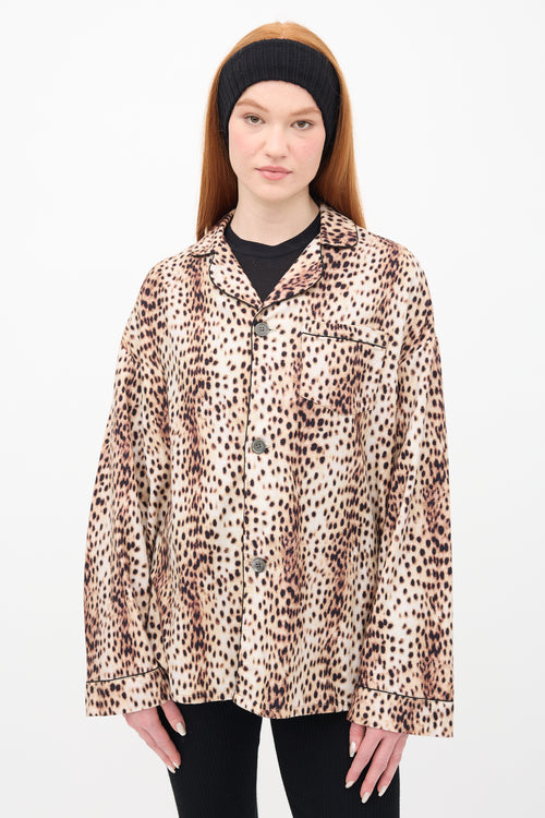 R13 Beige 
Black Printed PJ Shirt