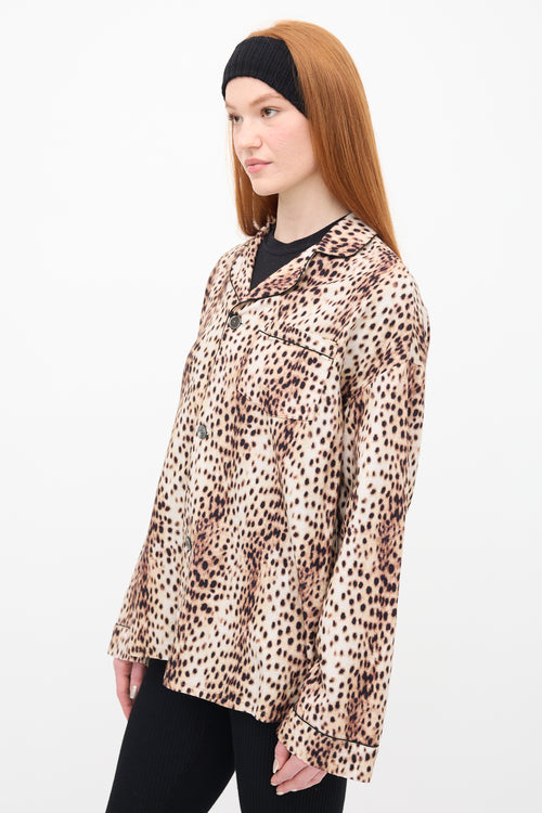 R13 Beige 
Black Printed PJ Shirt