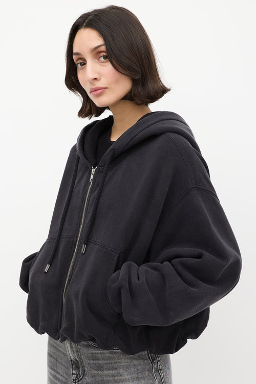 R13 Black Balloon Zip Up Cropped Hoodie