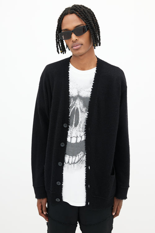 R13 Black Cashmere Distressed Cardigan