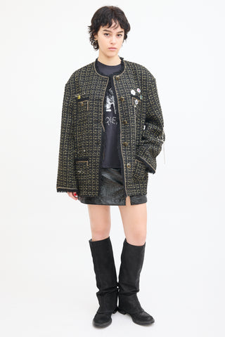 R13 Black 
Gold Tweed Slouch Jacket