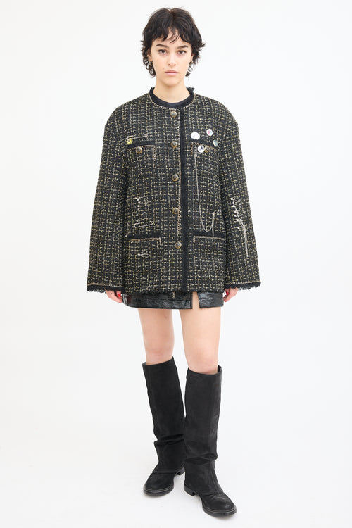 R13 Black 
Gold Tweed Slouch Jacket