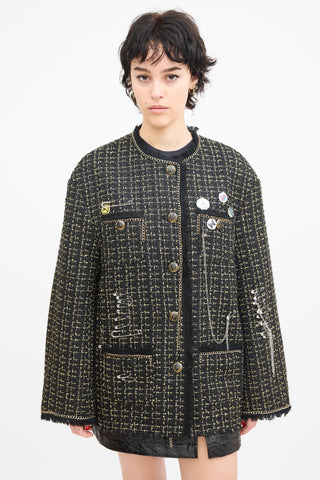 R13 Black 
Gold Tweed Slouch Jacket