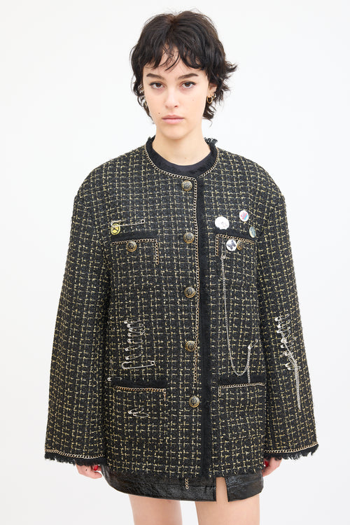 R13 Black 
Gold Tweed Slouch Jacket