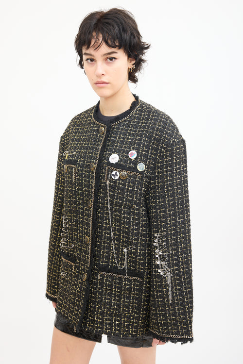 R13 Black 
Gold Tweed Slouch Jacket