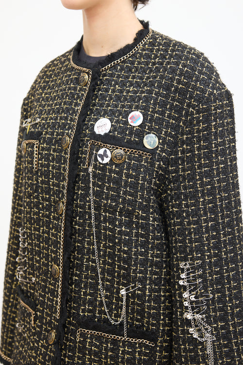 R13 Black 
Gold Tweed Slouch Jacket