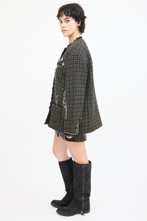 R13 Black 
Gold Tweed Slouch Jacket