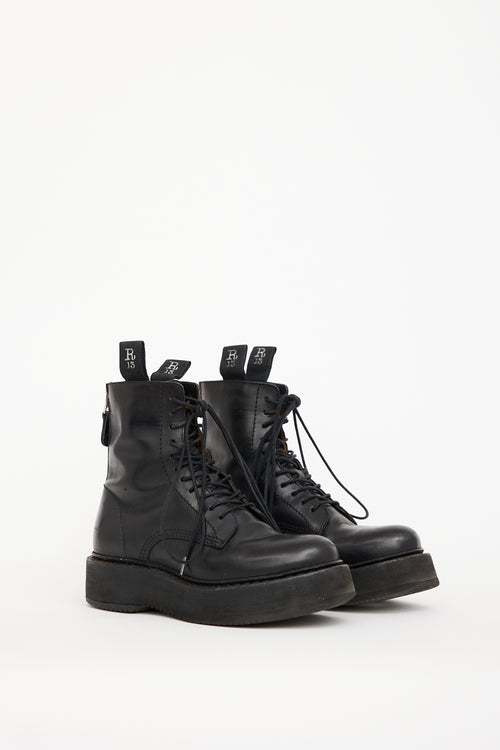 R13 Black Leather Single Stack Boot