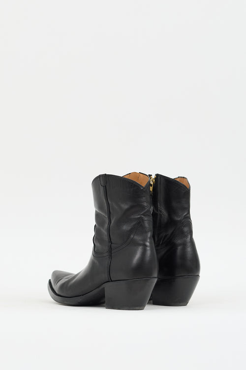 R13 Black Leather Western Ankle Boot