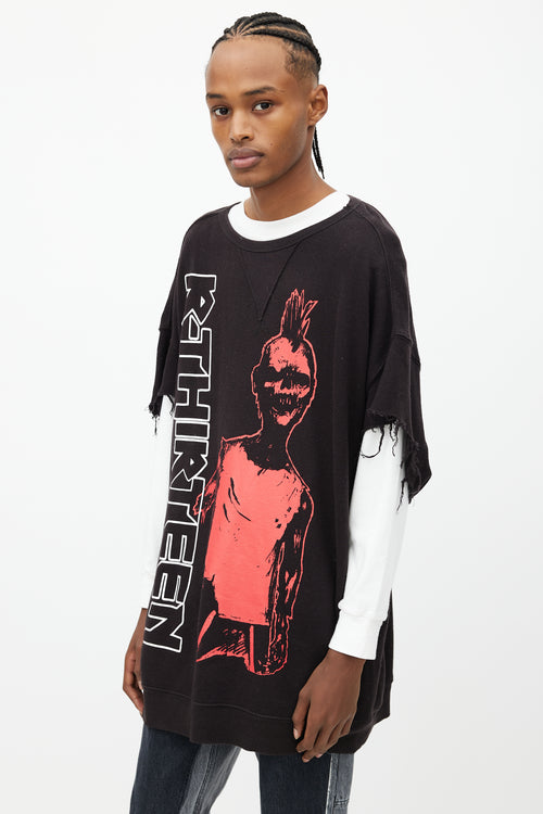 R13 Black Sid Zombie Cut Off Sweatshirt