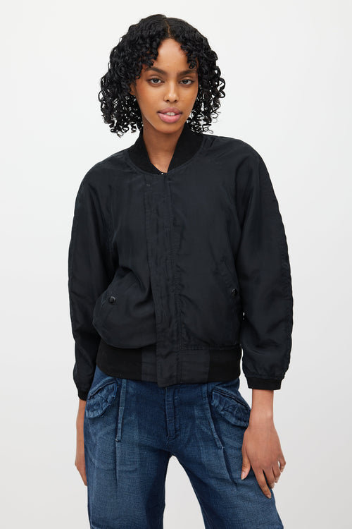 R13 Black Silk Reversible Bomber Jacket