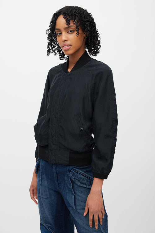 R13 Black Silk Reversible Bomber Jacket