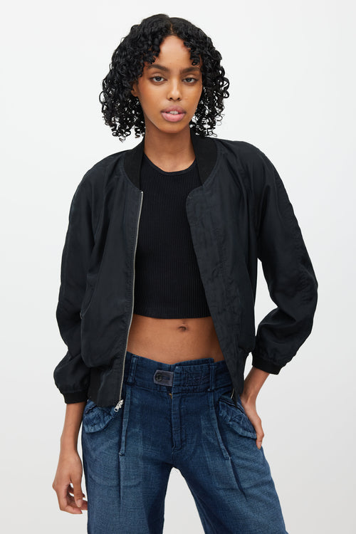 R13 Black Silk Reversible Bomber Jacket