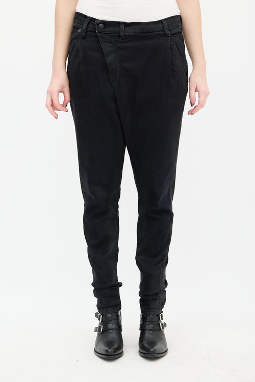 R13 Black Waxed X-Over Skinny Jeans