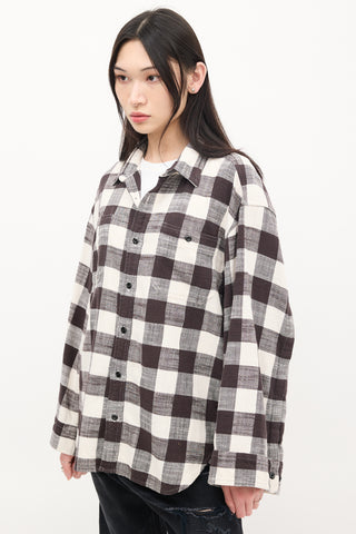 R13 Black 
White Cotton Check Oversized Sleeve Shirt