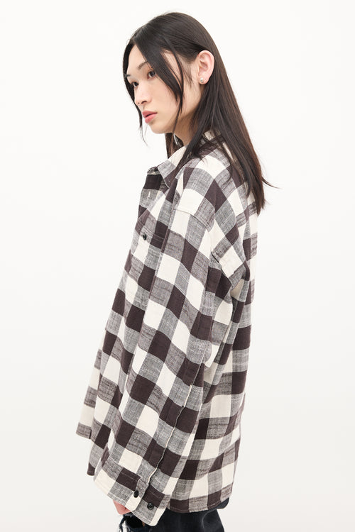 R13 Black 
White Cotton Check Oversized Sleeve Shirt