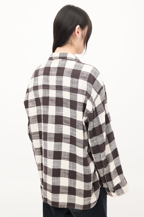 R13 Black 
White Cotton Check Oversized Sleeve Shirt