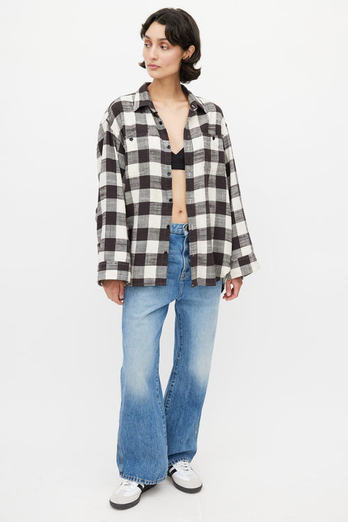 R13 Black 
White Plaid Shirt