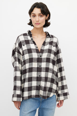 R13 Black 
White Plaid Shirt