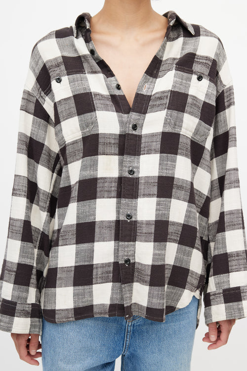 R13 Black 
White Plaid Shirt