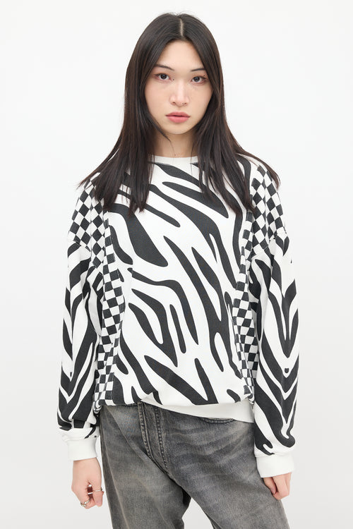 R13 Black 
White Printed Oversized Crewneck Sweater