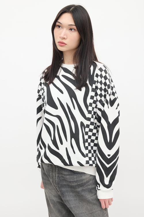 R13 Black 
White Printed Oversized Crewneck Sweater