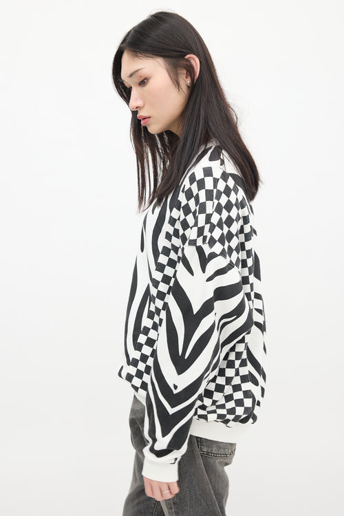 R13 Black 
White Printed Oversized Crewneck Sweater