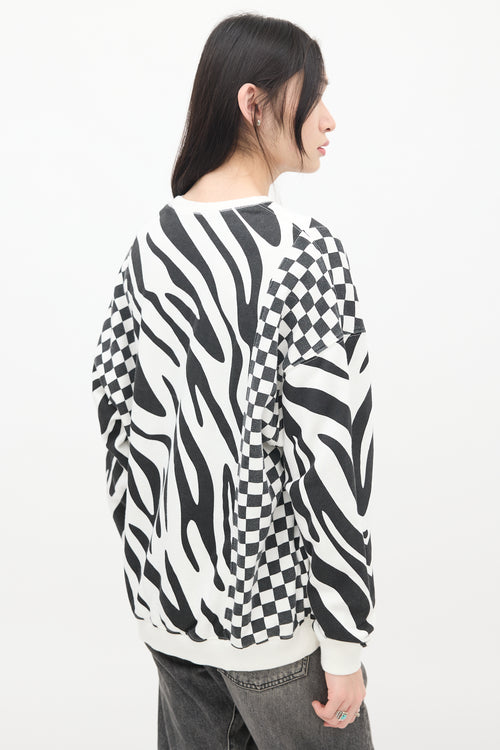 R13 Black 
White Printed Oversized Crewneck Sweater