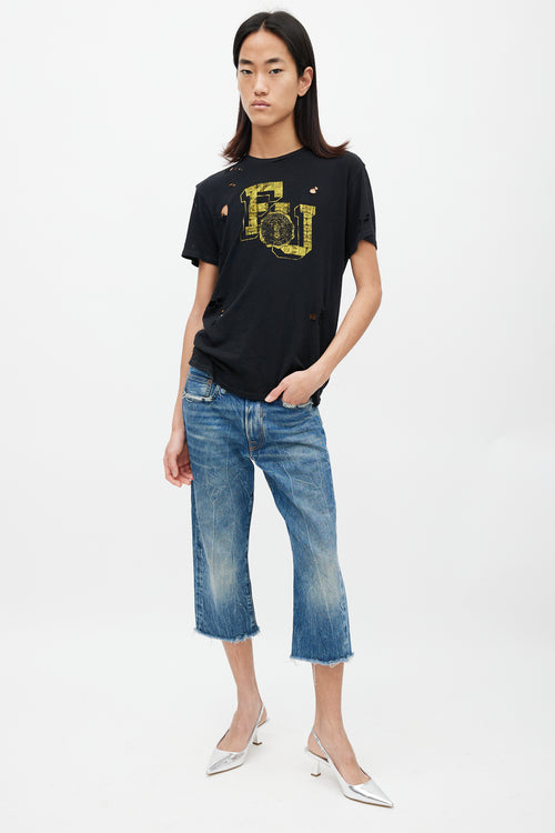 R13 Black 
Yellow F U Distressed Logo T-Shirt