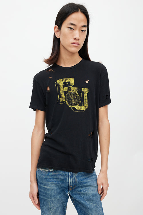 R13 Black 
Yellow F U Distressed Logo T-Shirt