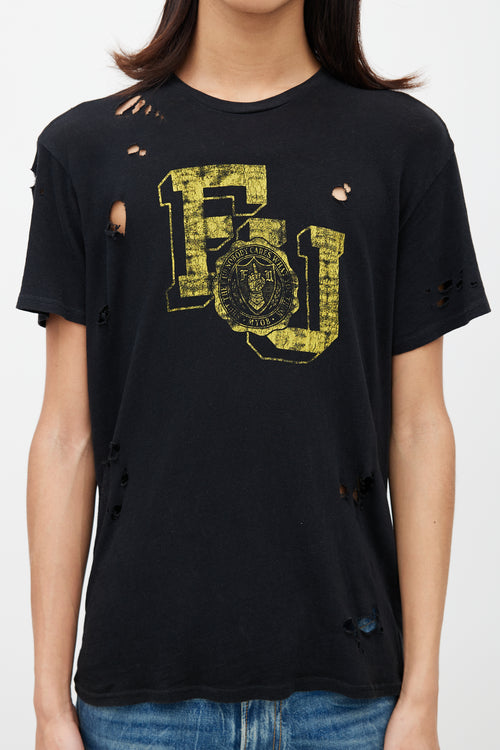 R13 Black 
Yellow F U Distressed Logo T-Shirt