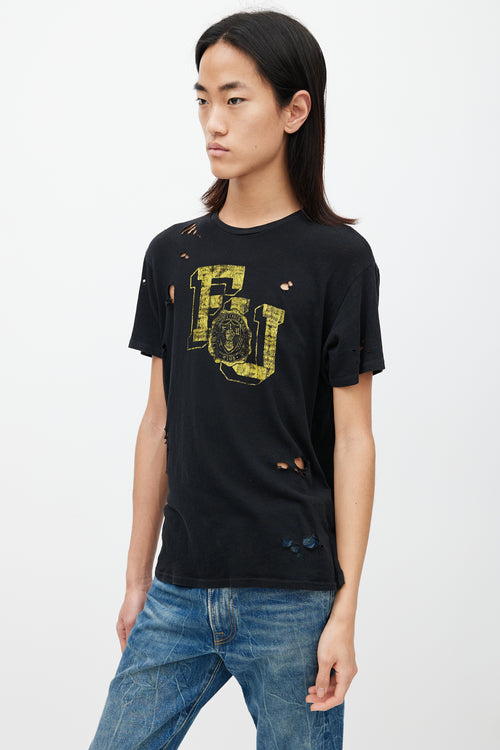 R13 Black 
Yellow F U Distressed Logo T-Shirt