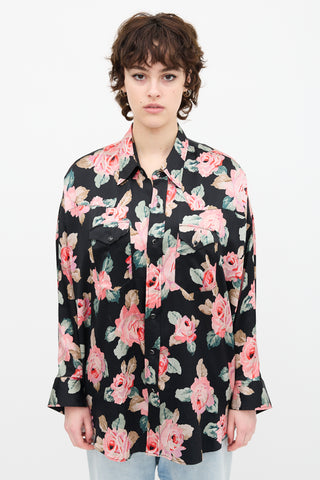 R13 Black 
Multi Silk Floral Cowboy Shirt