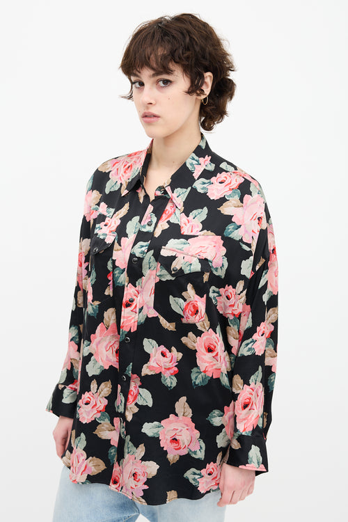 R13 Black 
Multi Silk Floral Cowboy Shirt