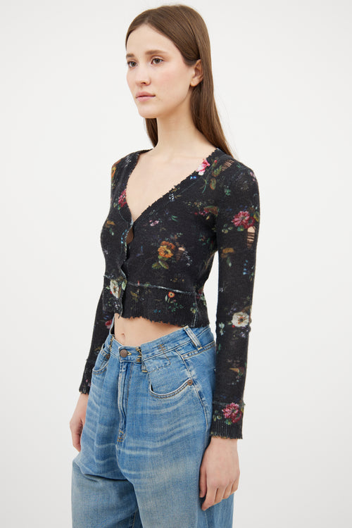 R13 Black 
Multi Floral Cashmere Cardigan