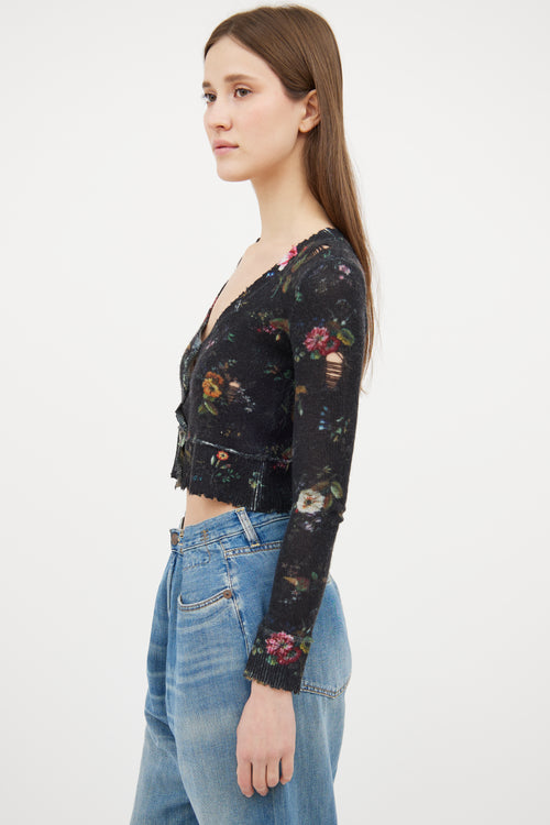 R13 Black 
Multi Floral Cashmere Cardigan