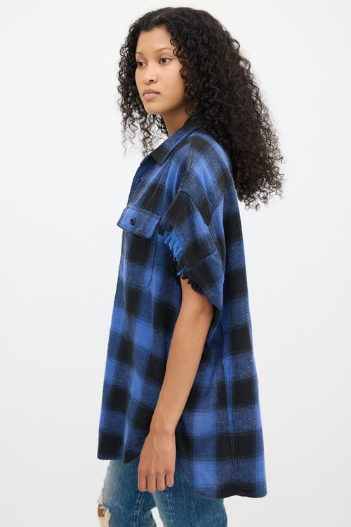 R13 Blue 
Black Plaid Oversized Cut Off Shirt