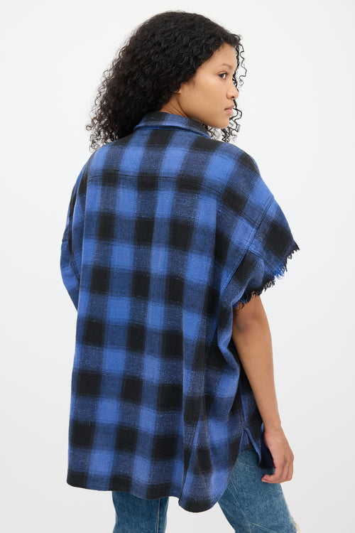 R13 Blue 
Black Plaid Oversized Cut Off Shirt