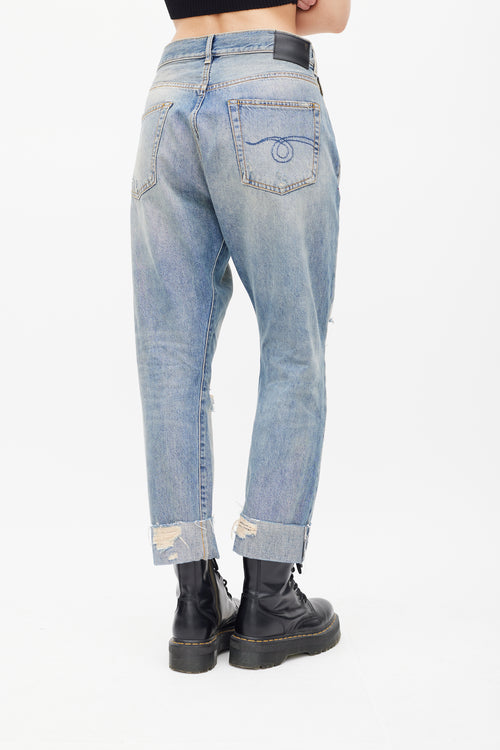 R13 Sand Washed Emory Cross Over Jeans