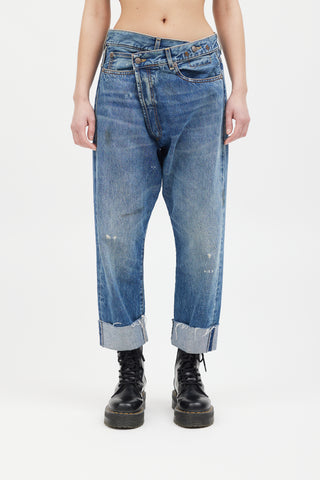 R13 Medium Wash Crossover Jasper Paint Jeans