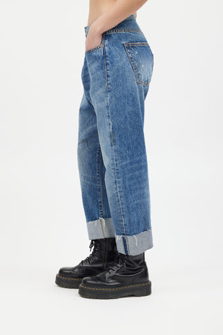 R13 Medium Wash Crossover Jasper Paint Jeans