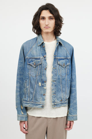 R13 Blue Denim Distressed Jean Jacket