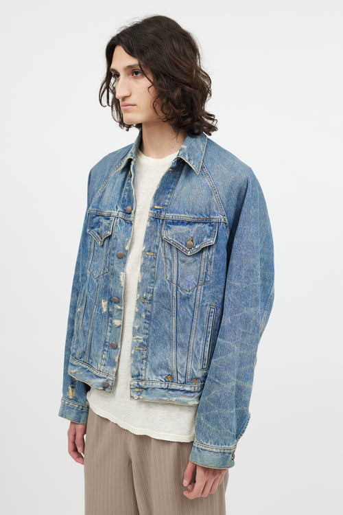 R16 Blue Denim Distressed Jean Jacket