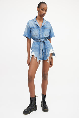 R13 Blue Denim Distressed Mick Romper