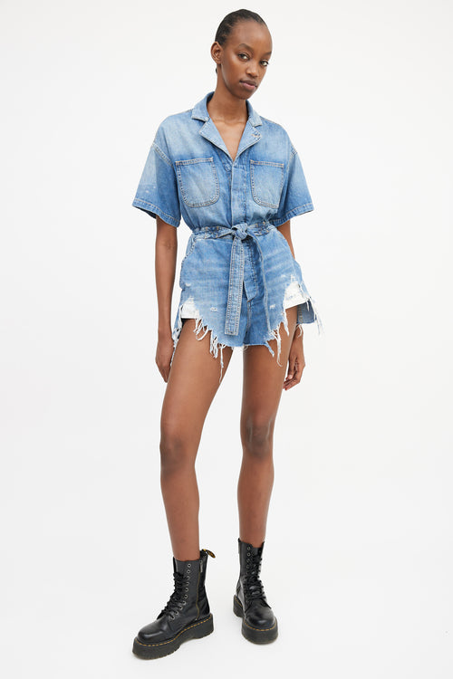 R13 Blue Denim Distressed Mick Romper