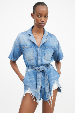 R13 Blue Denim Distressed Mick Romper