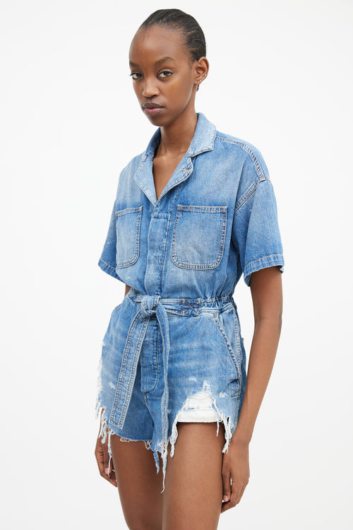 R13 Blue Denim Distressed Mick Romper